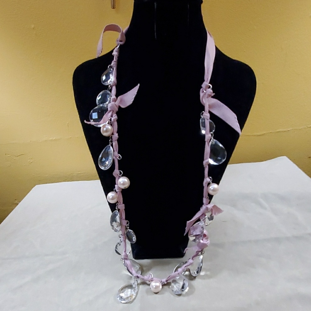 NEW LOFT Lavendar Ribbon Pearl Dangle Necklace #71